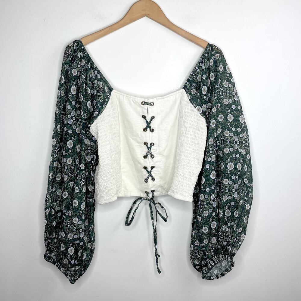 Lace Up Corset Peasant Top Sz L Puff Sleeve Milkmaid Renaissance Ren Faire Fairy